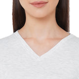 CASA DE NEENEE V-neck Light Grey Half Sleeves T-shirt with Red Masterd stripes printed Pyjama Set, L