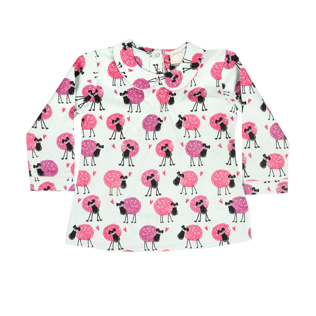 CASA DE NEENEE Sheep Pink Cotton Peter Pan A-line Pyjama Set, 3-4 Yrs
