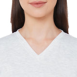 CASA DE NEENEE V-neck Light Grey Half Sleeves T-shirt with Space Wine printed Pyjama Set, S