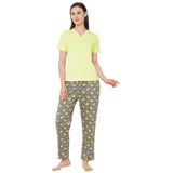 CASA DE NEENEE V-neck Yellow Half Sleeves T-shirt with Starfish Grey printed Pyjama Set, M