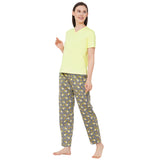 CASA DE NEENEE V-neck Yellow Half Sleeves T-shirt with Starfish Grey printed Pyjama Set, S