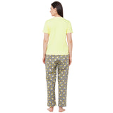 CASA DE NEENEE V-neck Yellow Half Sleeves T-shirt with Starfish Grey printed Pyjama Set, XL