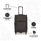 SWISSBRAND Hamilton Soft Body Medium Black Luggage Trolley