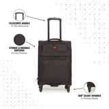 SWISSBRAND Hamilton Soft Body Cabin Black Luggage Trolley