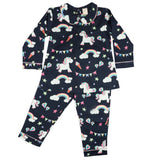 CASA DE NEENEE Unicorn Navy Blue Cotton Peter Pan A-line Pyjama Set, 6-8 Yrs