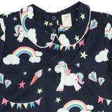 CASA DE NEENEE Unicorn Navy Blue Cotton Peter Pan A-line Pyjama Set, 6-8 Yrs
